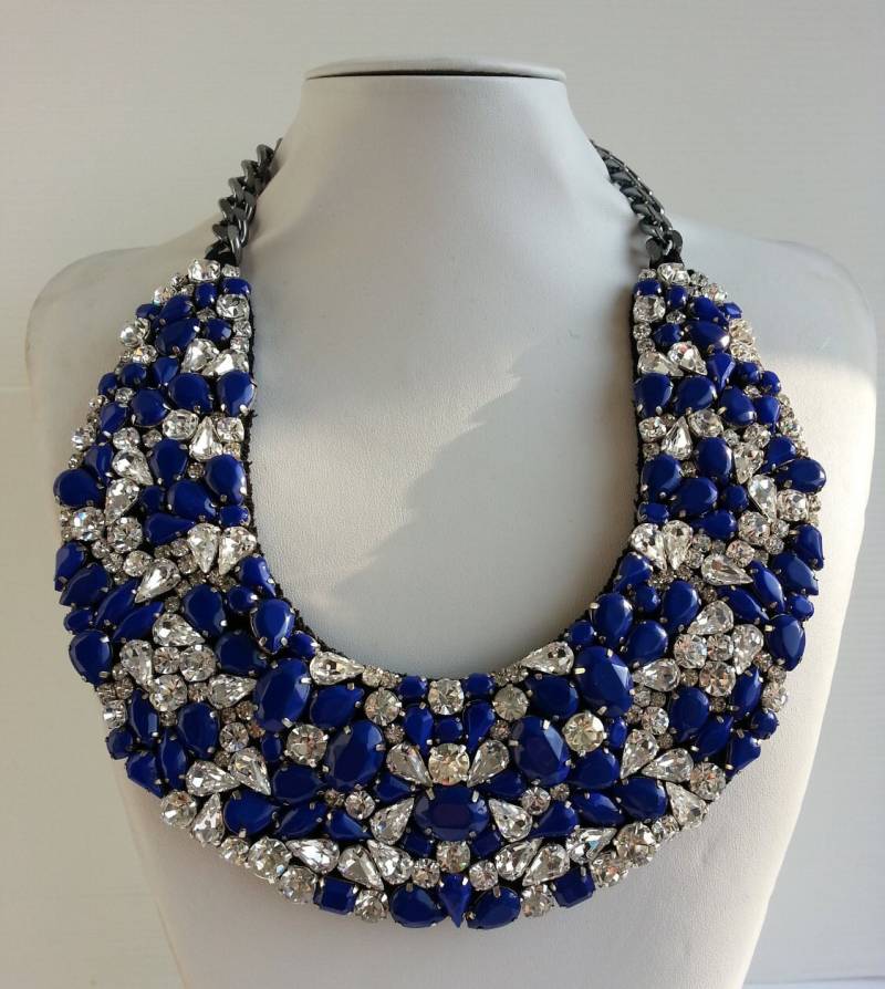 Handgemachte Swarovski Strass Kragen Kette Kobalt Blauer Kristall Statement Schmuck Iv172 von IvMiro
