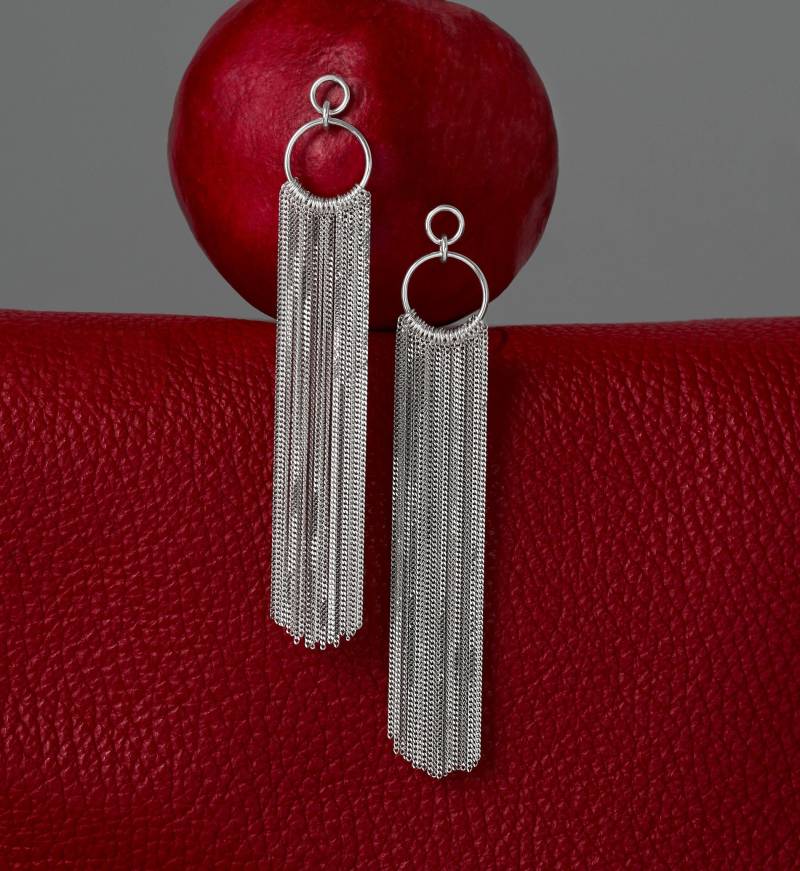 Kette Lange Ohrringe, Sterling Silber 925, Boho Braut Fransen Party Schmuck von IvaJewelery