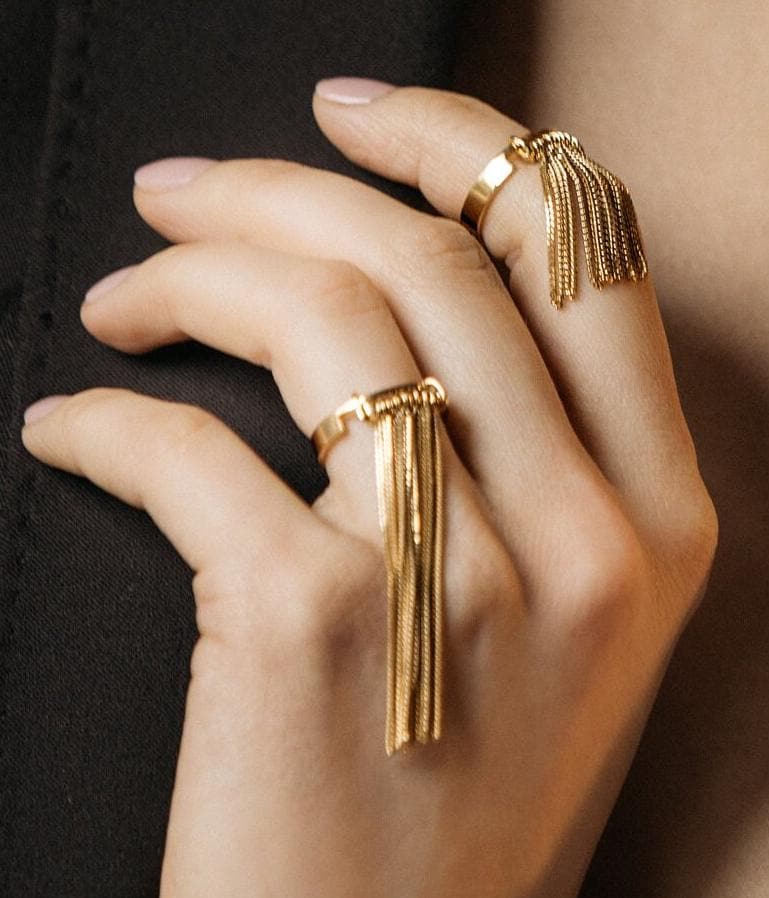 stilvoller Gold Quaste Ring - Verstellbarer Vergoldeter 14K Einzigartiger Knöchelring Perfektes Geburtstagsgeschenk, Jubiläumsgeschenk Für Sie von IvaJewelery