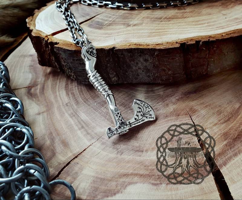 sterling Silber Kratos Axt Anhänger God Of War Viking Halskette von IvaldiSonsForge