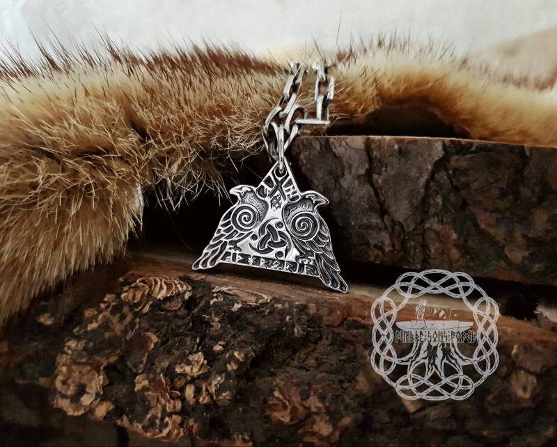 sterling Silber Odin Ravens Anhänger Mit Valknut Und Odins Horn Symbolen von IvaldiSonsForge