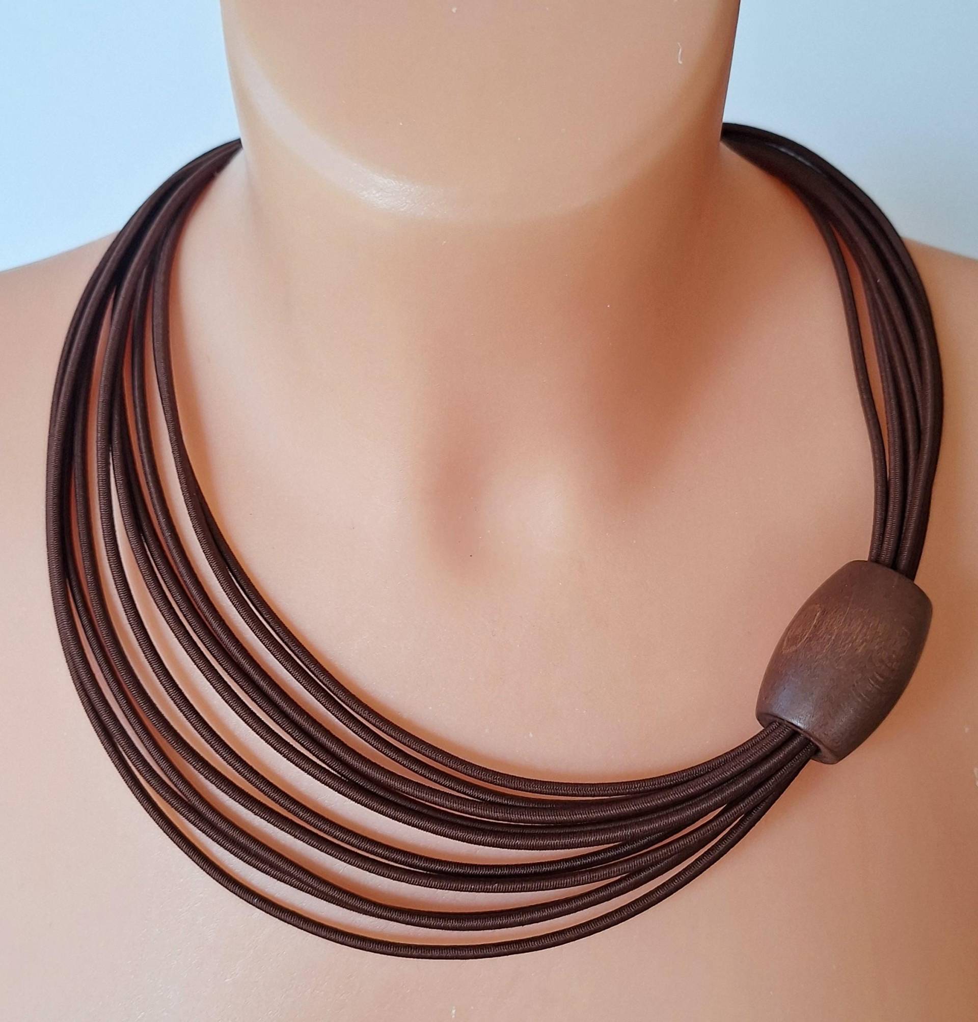 Braun Seil Bib Halskette Holzperle Statement Schmuck von Ivanely