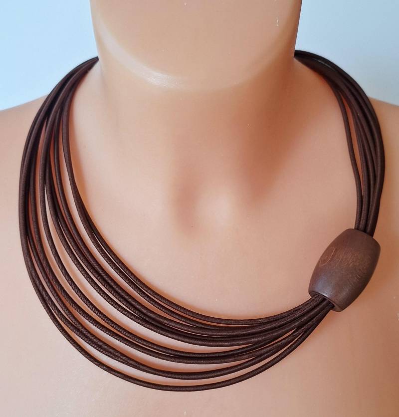 Braun Seil Bib Halskette Holzperle Statement Schmuck von Ivanely
