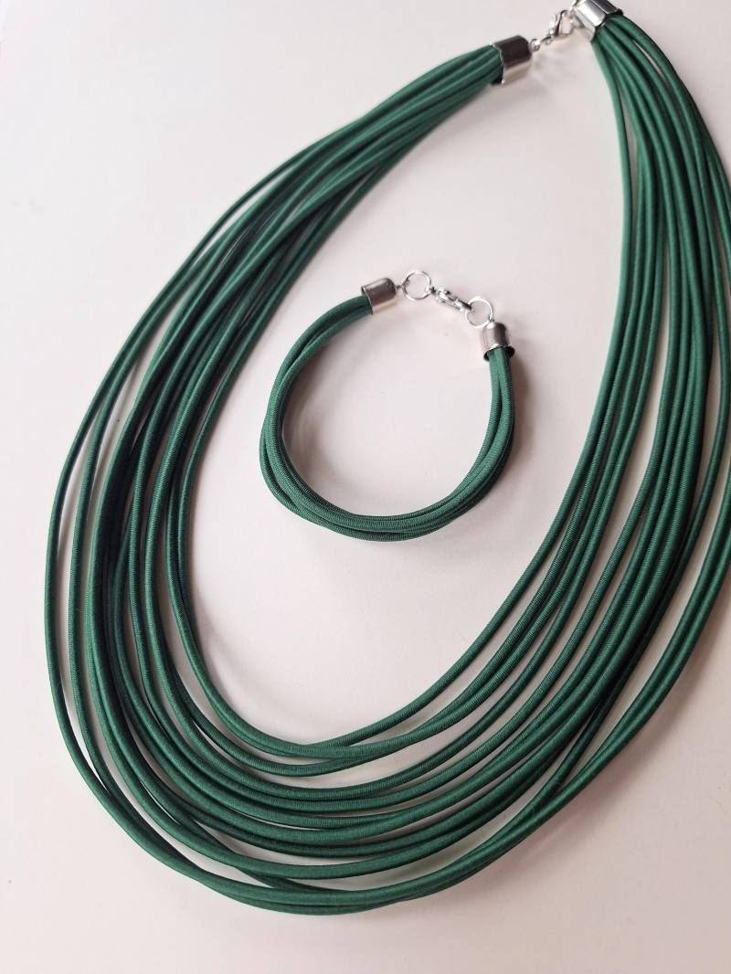 Green Rope Halsketten Set Chunky Bib Textilschmuck von Ivanely