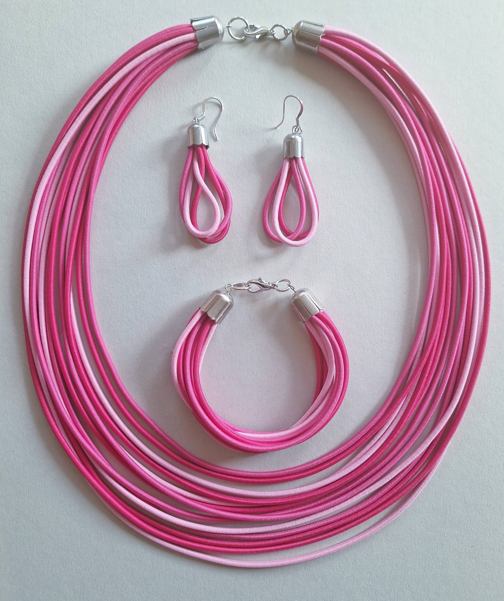 Pink Rope Halskette & Ohrringe Set Chunky Textilschmuck von Ivanely