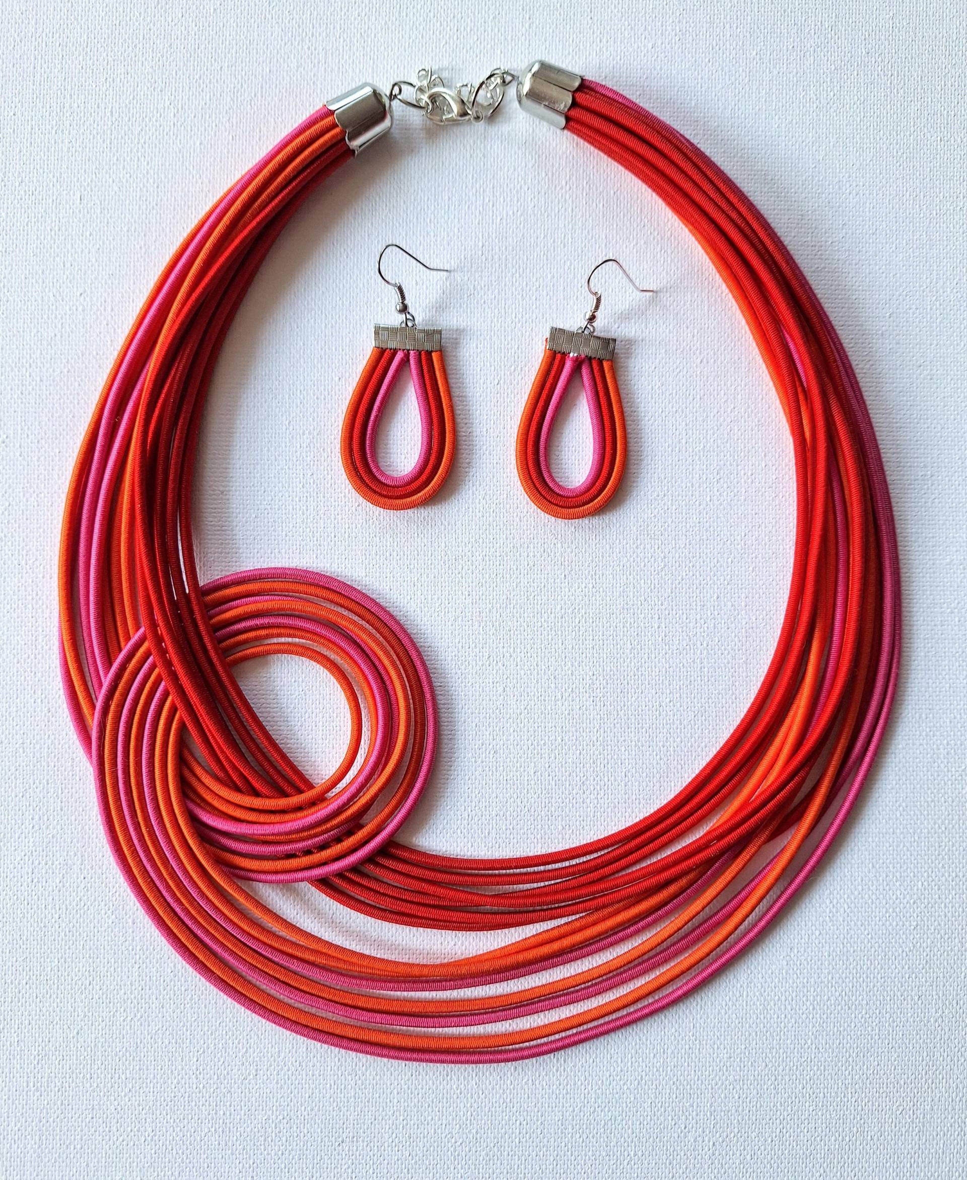 Rot Oranges Set, Modeschmuck, Geknotete Halskette von Ivanely