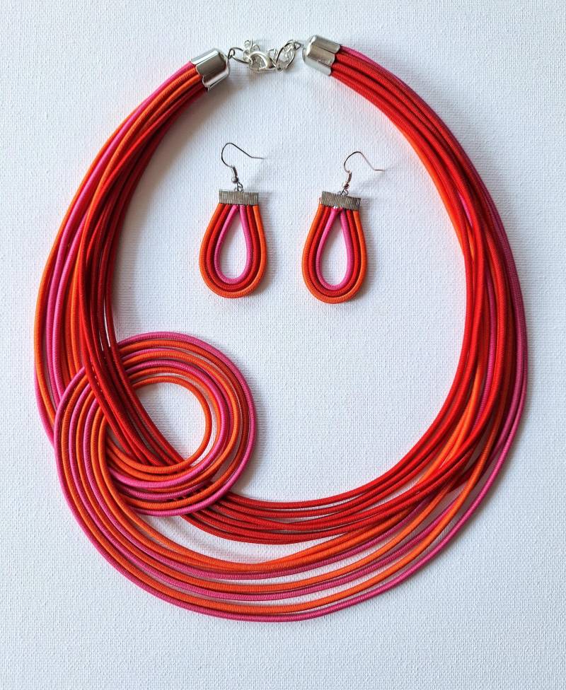 Rot Oranges Set, Modeschmuck, Geknotete Halskette von Ivanely