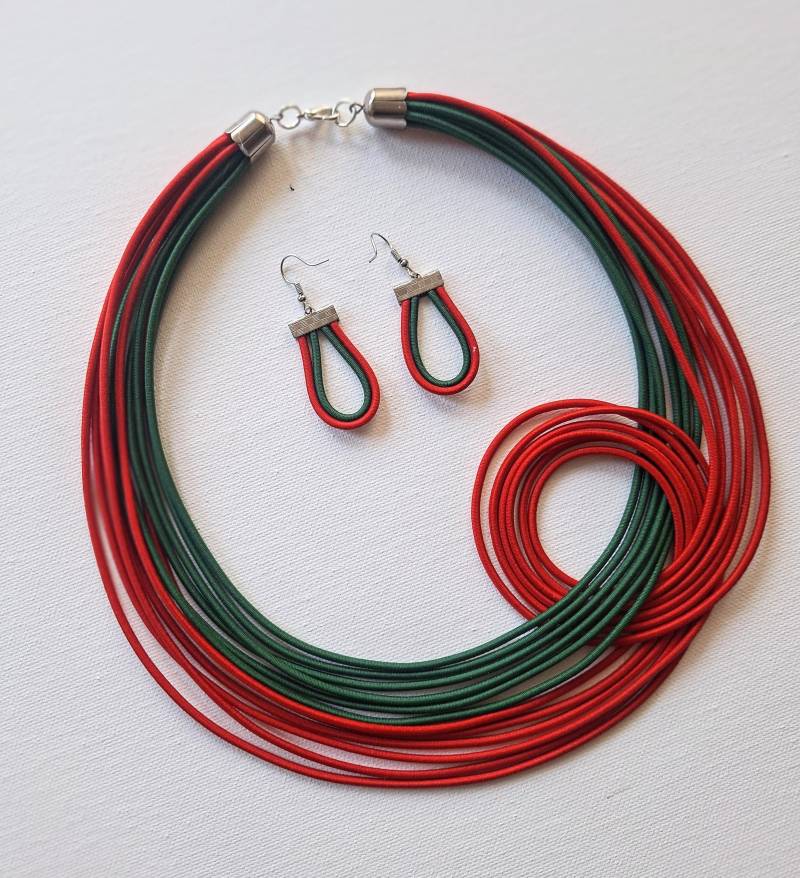 Rot & Grün Textil Halsketten Set Modeschmuck von Ivanely