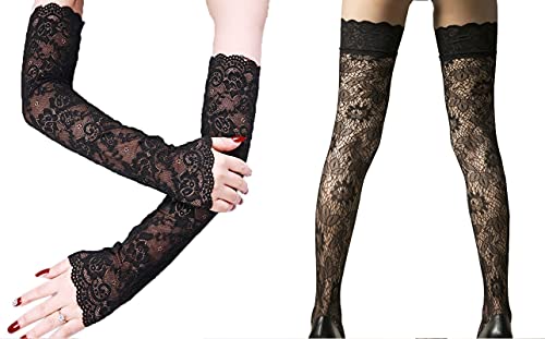Spitzenärmel Misa Amane Cosplay Spitze Armärmel Kaltes Wetter Armstulpen Spitzenhandschuhe Fingerlos, Spitzenärmel und Oberschenkelhöhe, Einheitsgröße von Ivank