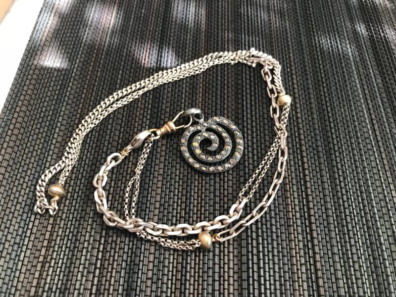 Boho Chic Silber Messing Und Diamant Halskette von IvansJewelry