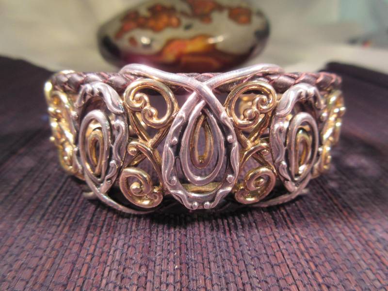 Boho Silber Messing Leder Manschettenarmband von IvansJewelry