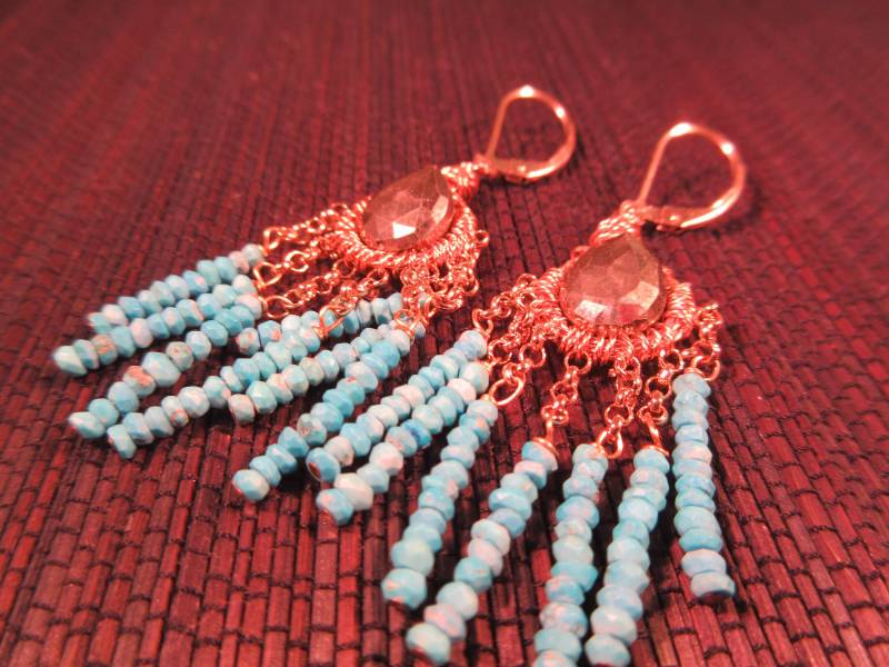 Boho Türkis Wire Wrapped Ohrringe von IvansJewelry