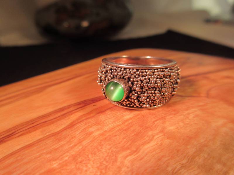 Cooler Retro Sterling Silber Grüner Katzenauge Ring - 8 von IvansJewelry
