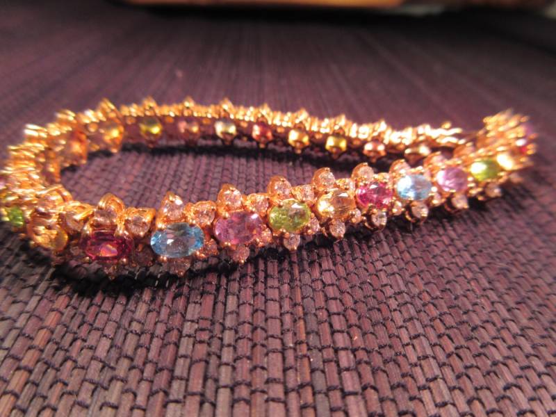 Cooles Retro Sterling Silber Gold Wash & Multi Edelstein Armband von IvansJewelry