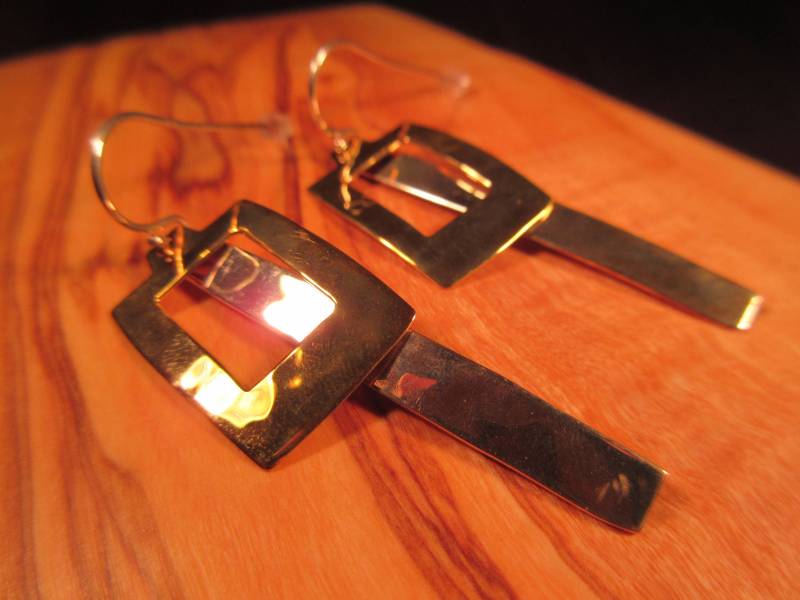 Modernist Sterling Silber Messing Ohrringe von IvansJewelry