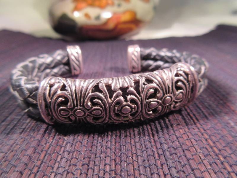 Retro Espo Sterling Silber Leder Manschettenarmband von IvansJewelry