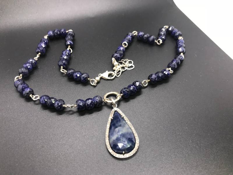 Retro Sterling Silber Blau Lapis Halskette von IvansJewelry