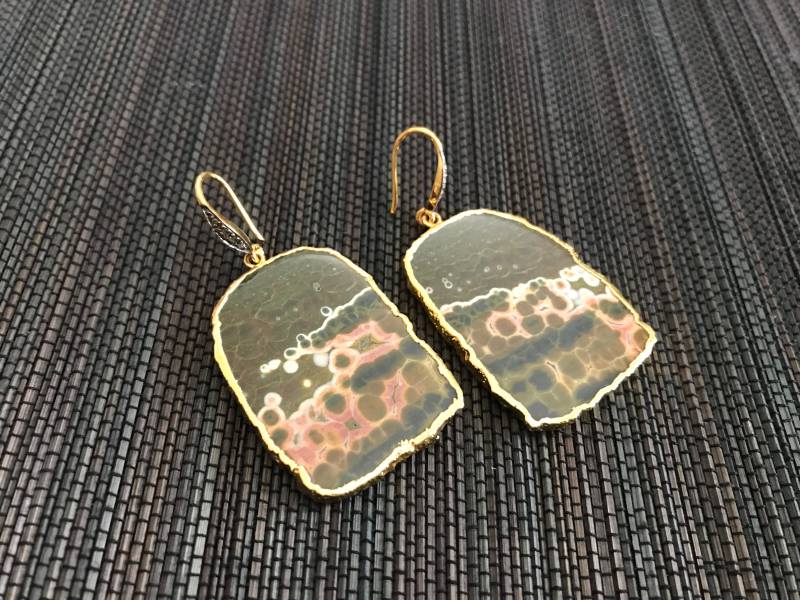 Retro Sterling Silber Gold Wash Jaspis Ohrringe von IvansJewelry