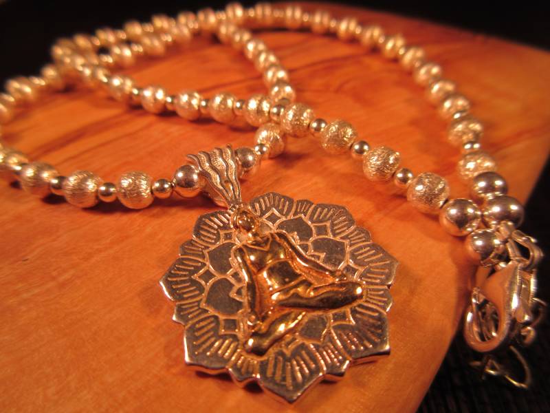 Retro Sterling Silber Messing Buddha Halskette von IvansJewelry