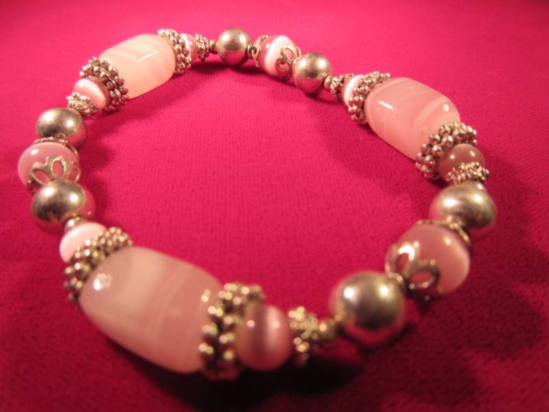 Retro Sterling Silber Rosa Quarz Stretch Armband von IvansJewelry
