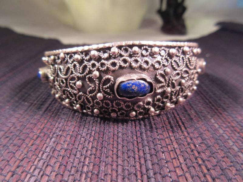 Sehr Retro Sterling Silber Blau Lapis Manschettenarmband von IvansJewelry