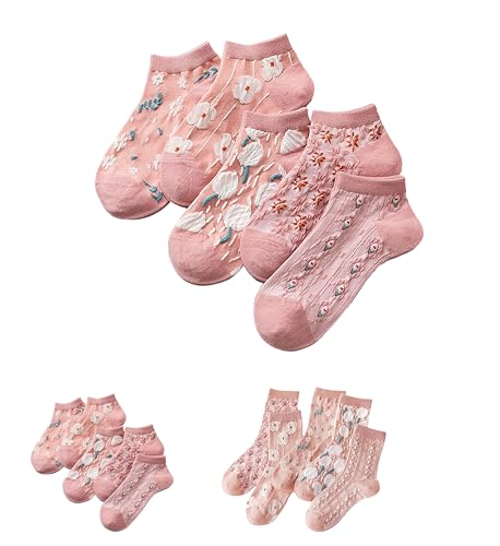 Ivedin Pack von 5 Baumwollsockenmodellen mit Lustigen Rosendesigns für Frauen und Mädchen | Atmungsaktiv und Bequem | Kurz und Knöchelhoch | Einheitsgröße 34-40 EU (Knöchelsocken) von Ivedin