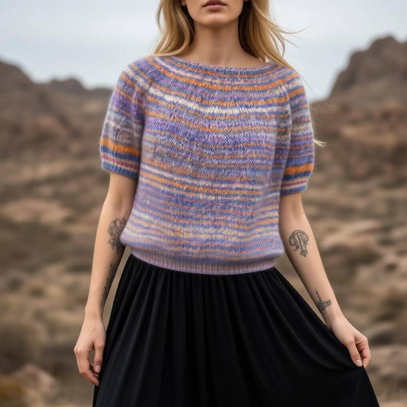 Kurzarmpullover Von Lopapeysa. Locker Gestricktes Oversize-T-Shirt. Buntes Sommer-strickoberteil in Übergröße von IvettyKcraft