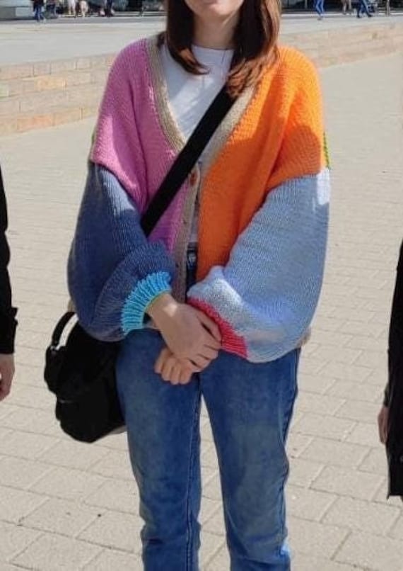Grobstrickjacke Handgestrickte Oversized-Strickjacke Gestrickte Patchwork-Strickjacke Handgemachte Strickjacke Versandfertig Grobstrickjacke Handgestrickte Oversized-Strickjacke Gestrickte Patchwork-Strickjacke Handgemachte Strickjacke Versandfertig von IvettyKcraft