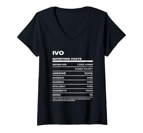 Damen Ivo Durchschnittliche Nährwerte Name Lustig T-Shirt mit V-Ausschnitt von Ivo Nutrition Facts Name Funny Birthday