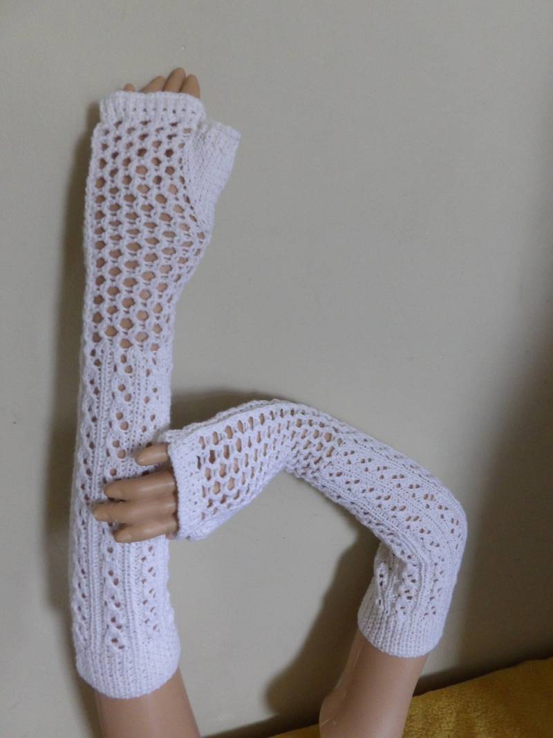 Fingerlose Mittellange Mesh-Handschuhe Für Damen/Mädchen Frauen Lace Handgestrickte Wollmischung von Ivolgaknits