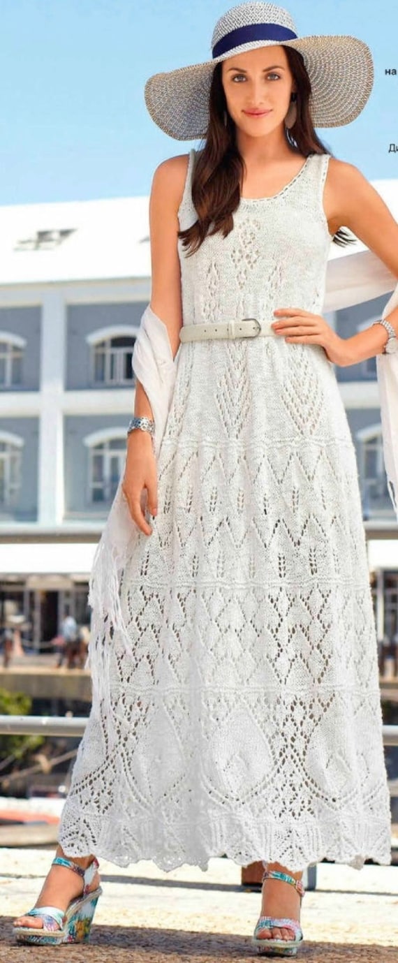 Langes Spitzenkleid Strand Ärmellose Handgestrickte Baumwollmischung von Ivolgaknits