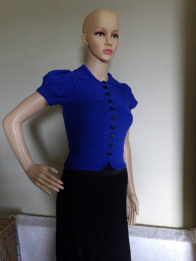 Puffärmel Jacke Pullover Strickjacke Damen Strick Baumwollmischung Vintage Style von Ivolgaknits