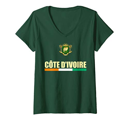 Damen Cote d'Ivoire National Flag Ivory Coast Coat Of Arms Gift T-Shirt mit V-Ausschnitt von Ivorian Pride Apparel