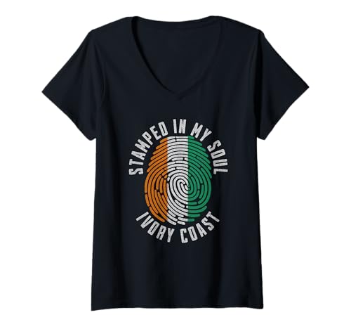 Damen Gestempelt in My Soul Elfenbeinküste Flagge Ivorian Pride T-Shirt mit V-Ausschnitt Damen Gestempelt in My Soul Elfenbeinküste Flagge Ivorian Pride T-Shirt mit V-Ausschnitt von Ivorian Pride Stamped in My Soul Ivory Coast
