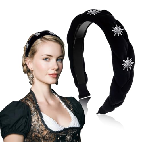 Ivrmtal Trachten Haarreif Samt – Dirndl Haarschmuck mit Edelweiss Strass, Geflochtenes Breit Haarband für Oktoberfest, Vintage Gepolsterte Haarreifen Eleganter Mode Kopfschmuck für Damen und Mädchen Ivrmtal Trachten Haarreif Samt – Dirndl Haarschmuck mit Edelweiss Strass, Geflochtenes Breit Haarband für Oktoberfest, Vintage Gepolsterte Haarreifen Eleganter Mode Kopfschmuck für Damen und Mädchen von Ivrmtal