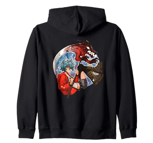 Wolf Girl Roter Drache Anime Fantasy Moon Warrior Sense Kapuzenjacke von Ivy Dolamore