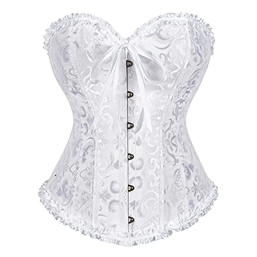 Ivy Shi Damen Vollbrust Corsage Korsett Top Gothic Vintage Corsagen Bustier Corsette- Gr. 36 (L), Weiß von SZIVYSHI