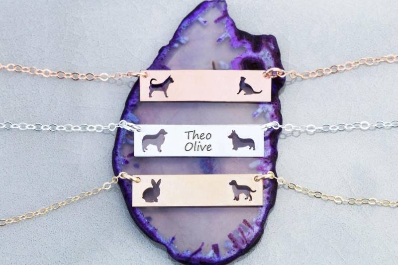Personalisierte Haustier Silhouette Bar Halskette Sterling Silber, Rosegold, Zwei Geschenk Personalisierte Haustier Silhouette Bar Halskette Sterling Silber, Rosegold, Zwei Geschenk von IvyByDesign