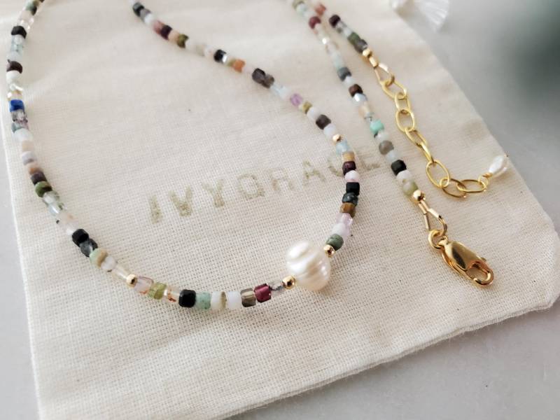 Gemischte Edelsteinperlen Kette 18 Karat Gold Vermeil Perlenkette Gemischte Edelsteinperlen Kette 18 Karat Gold Vermeil Perlenkette von IvyGraceJewellery