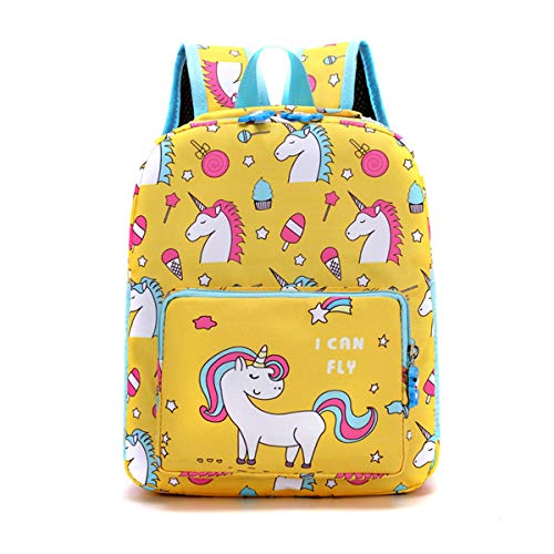 Einhorn Rucksack Kleinkind, Kinder Rucksäcke Kindergarten Schulranzen Leichter Vorschulrucksack mit Flaschenhalter für Kleine Mädchen Jungen(Gelb) von IvyH