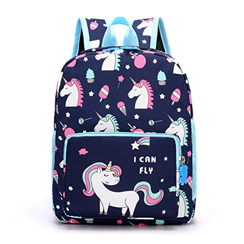 Einhorn Rucksack Kleinkind, Kinder Rucksäcke Kindergarten Schulranzen Leichter Vorschulrucksack mit Flaschenhalter für Kleine Mädchen Jungen(Tiefes Blau) von IvyH