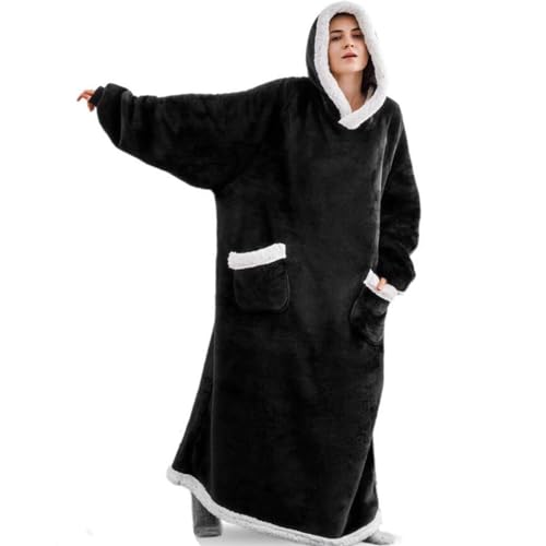 IvyH Hoodie Decke, Lange Tragbare Decke mit Taschen Flauschige Flanell Sherpa TV Decke Sweatshirt Winter Robe Einheitsgröße Für Männer Frauen Erwachsene von IvyH