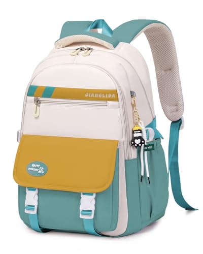 IvyH Schulrucksack Teenager Rucksack Mädchen Jungen, Lässige Daypack groß Wasserdicht für Mädchen 3-9. klasse Schulranzen für die Oberstufe College Reiserucksack, Gelbgrün von IvyH