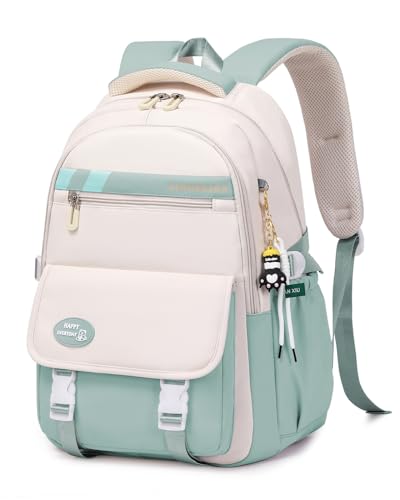 IvyH Schulrucksack Teenager Rucksack Mädchen Jungen, Lässige Daypack groß Wasserdicht für Mädchen 3-9. klasse Schulranzen für die Oberstufe College Reiserucksack, Grün von IvyH