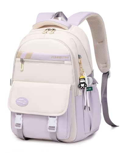 IvyH Schulrucksack Teenager Rucksack Mädchen Jungen, Lässige Daypack groß Wasserdicht für Mädchen 3-9. klasse Schulranzen für die Oberstufe College Reiserucksack, Lila von IvyH