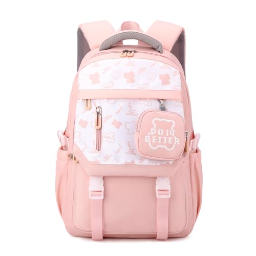 IvyH Schulrucksack für Teenager Mädchen - Kinderrucksack mit Großer Kapazität - Schulranzen Mädchen 5 6 9.klasse - Wasserdicht Lässiger Rucksack für Schule & Freizeit,Rosa von IvyH