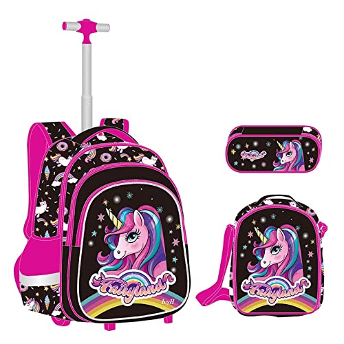 Rucksäcke Mädchen Schultaschen Trolley, Grundschule Trolley Rucksack mit Lunch Tasche Federmäppchen 4 in 1 Schultaschen-Sets Ideal für Kinder Schüler der Klassen 2-6 von IvyH