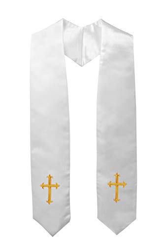 IvyRobes Erwachsene Klerus Chor Gestohlen mit Stickerei Kreuz Traditionell 152cm Unisex Kirche Priester Kostüm Weiß von IvyRobes