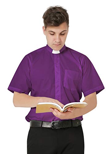 IvyRobes Herren Priesterhemd Pfarrer Kurzarm Priester Klerus Hemd Lila mit Tab Kollar Kragen 40-41 EU (16) von IvyRobes