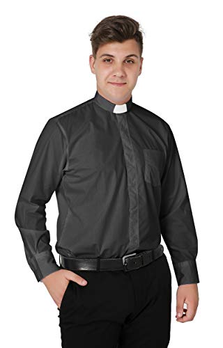 IvyRobes Herren Priesterhemd mit Tab Kollar Kragen Pfarrer Langarm Priester Klerus Hemd Grau 45-46 EU (18.5) von IvyRobes